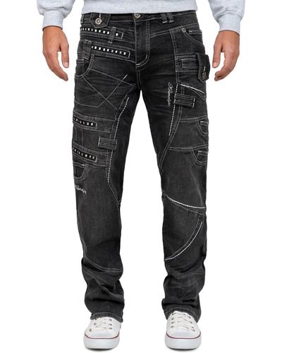 Kosmo Lupo 5-Pocket-Jeans Auffällige Hose BA-KM001 mit Verzierungen und Nieten - Schwarz