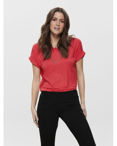ONLY T-Shirt ONLMOSTER mit Aufschlag am Arm - Rot