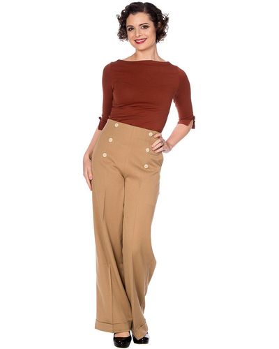 Banned Marlene-Hose Retro Adventures Ahead Tan Braun Vintage Trousers 40er Jahre Stil - Rot