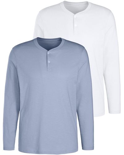 H.i.s. Langarmshirt (Packung, 2-tlg) Shirt mit Knopfleiste aus Baumwoll-Piqué - Blau