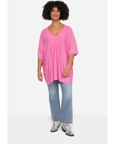 Angel of Style Strickpullover Pullover oversized Feinstrick V-Ausschnitt Langarm - Pink