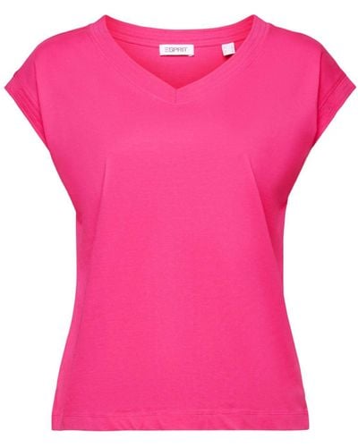 Esprit T-Shirt mit V-Ausschnitt (1-tlg) - Pink