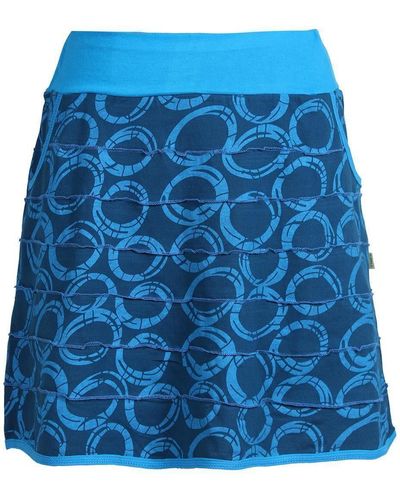 Vishes Minirock Rock mit Taschen Patchwork-Streifen Kreise Druck Boho, Goa, Elfen, Hippie Style - Blau