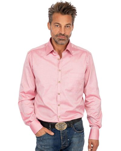 OS-Trachten Trachtenhemd Hemd Langarm ENNO bordeaux (Slim Fit) - Pink