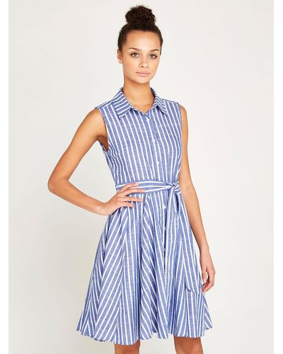 Apricot Sommerkleid gestreift, Side stripes - Blau