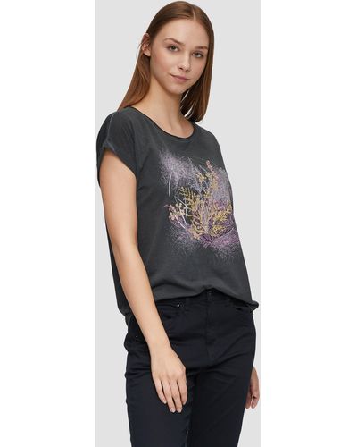 QS Kurzarmshirt Oversize-Shirt mit Frontprint Garment Dye - Schwarz