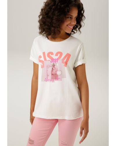 Aniston CASUAL T-Shirt mit interessantem Frontdruck - Mehrfarbig