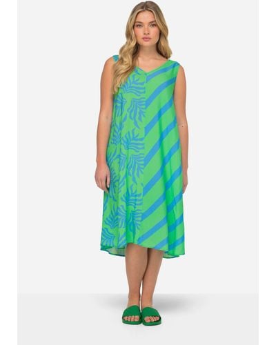 Laurasøn Jerseykleid Kleid A-Line Print-Mix V-Ausschnitt ärmellos - Grün