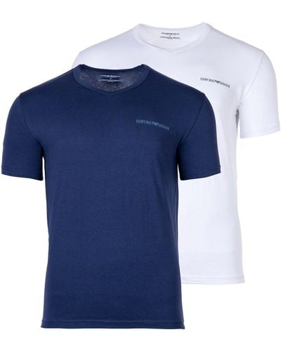 Emporio Armani T-Shirt, 2er Pack - CORE LOGOBAND, V-Neck - Blau