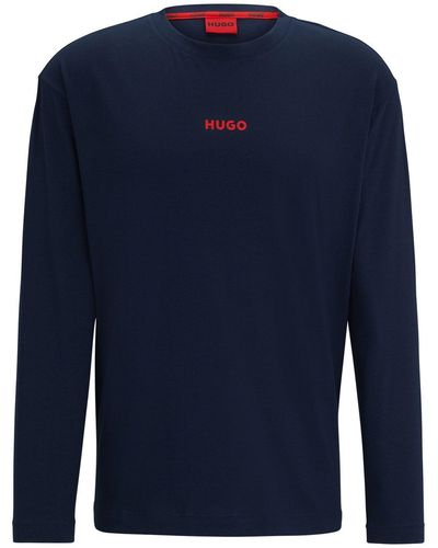 HUGO Langarmshirt Linked LS Shirt mit Marken-Schriftzug auf der Brust - Blau