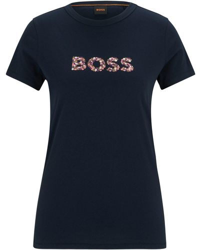 BOSS ORANGE T-Shirt C_Elogo_print6 BOSS Logoschriftzug mit Mille Fleur Print - Schwarz