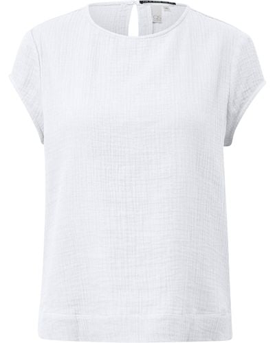 QS Kurzarmbluse Bluse aus Musselin Label-Patch - Weiß