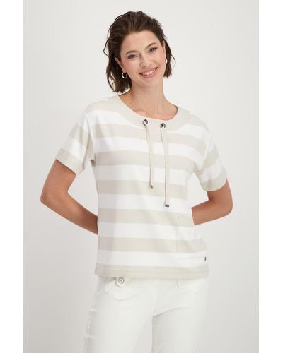 Monari T-Shirt, light sand gemustert - Weiß