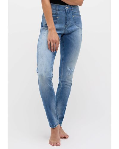 ANGELS Fit- Destroyed Jeans Skinny Pocket mit Reißverschluss - Blau