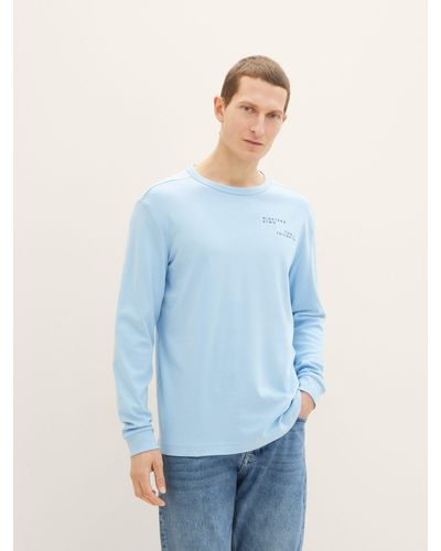 Tom Tailor T-Shirt Basic Langarmshirt mit Print - Blau