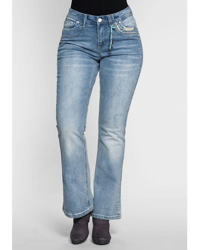 Sheego Bootcut-Jeans Große Größen mit Pailletten am Bund - Blau