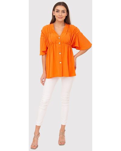 AX Paris Hemdbluse Orangefarbenes Button-Down-Shirt mit V-Ausschnitt