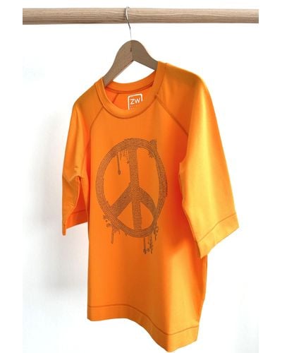 Zuckerwatte Sweatshirt mit PEACE Applikation aus weicher Baumwolle Modal Mischung - Orange