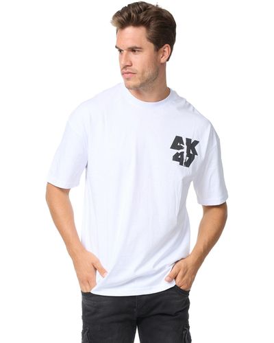 DENIM HOUSE Oversizd T-Shirt mit besonderem Druck Loose Fit Weiß E698 L