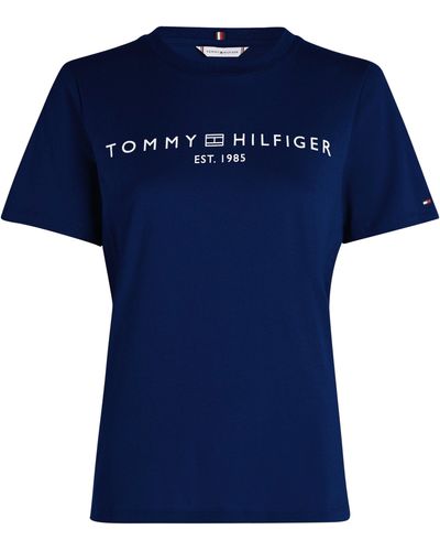 Tommy Hilfiger T-Shirt REG CORP LOGO C-NK SS mit Logoschriftzug, Rundhals - Blau