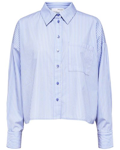 SELECTED Klassische Bluse Hemdbluse SLFREKA (1-tlg) - Blau