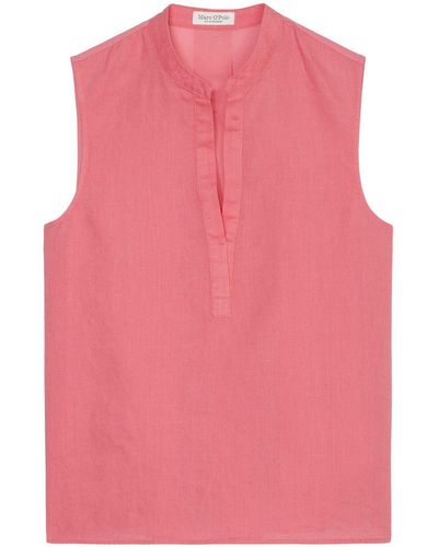 Marc O' Polo Klassische Bluse Woven Top, flared shape, v-neck wit - Pink
