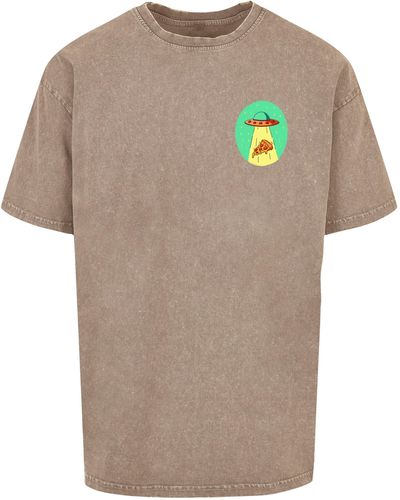 Mister Tee T-Shirt Ufo Pizza Acid Washed Heavy Oversize Tee (1-tlg) - Braun