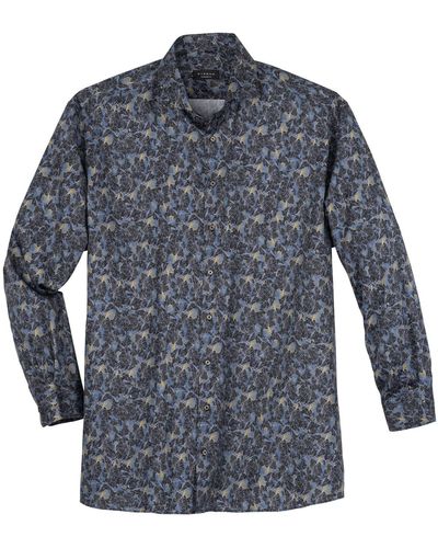 Eterna Businesshemd Große Größen Langarmhemd bügelfrei Floral-Dessin navy - Blau