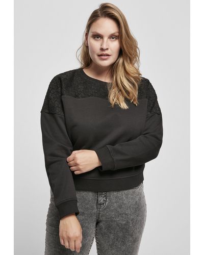 Urban Classics Sweater Ladies Short Oversized Lace Inset Crew (1-tlg) - Schwarz