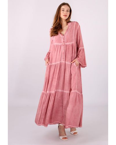 YC Fashion & Style Sommerkleid Vintage Bodenlanges Kleid Alloverdruck, Boho, Hippie, gemustert - Pink