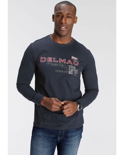 Delmao Langarmshirt mit modischem Brustprint - Blau