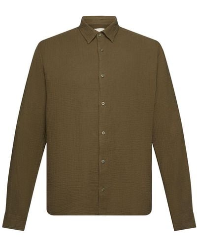 Edc By Esprit Langarmhemd Musselinhemd aus nachhaltiger Baumwolle - Grün