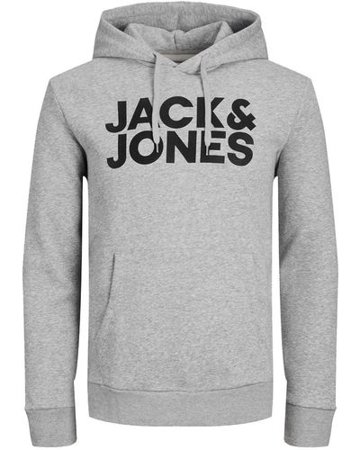 Jack & Jones Kapuzensweatshirt JJ Ecorp Logo Sweat Hood mit Markenschriftzug - Grau