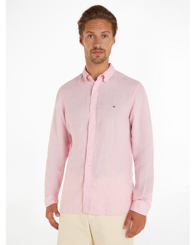 Tommy Hilfiger Leinenhemd PIGMENT DYED LI SOLID RF SHIRT - Pink