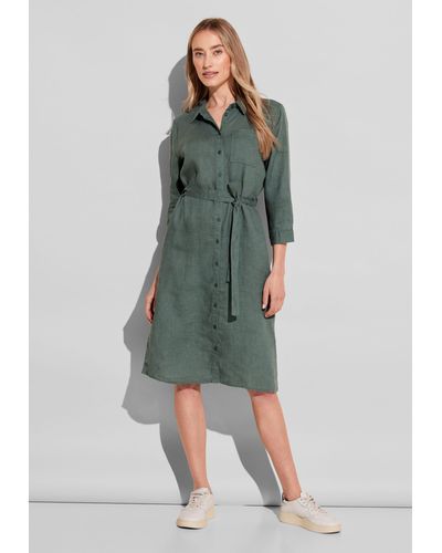 Street One Blusenkleid mit Bindegürtel zum Taillieren - Grün