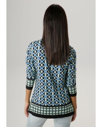Aniston SELECTED Hemdbluse in elastischer Jerseyqualität - Blau
