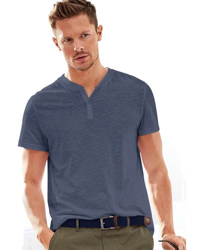 H.i.s. Kurzarmshirt (Packung, 2) mit Henleykragen aus strukturierter Baumwoll-Qualität - Blau