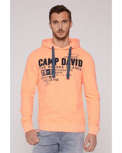 Camp David Kapuzensweatshirt mit Schriftzügen - Orange