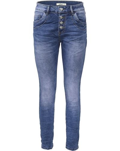 Jewelly Regular-fit- Stretch Jeans Five-Pocket im Crash-Look - Blau
