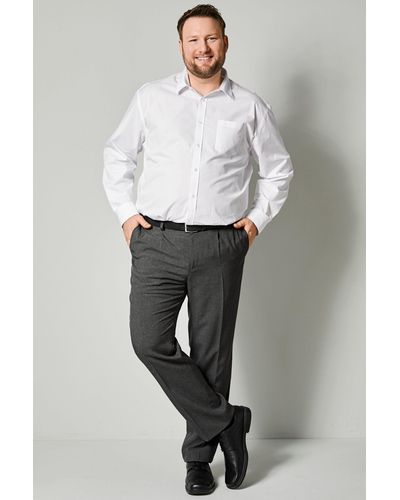 Men Plus Plus Anzughose Men+ Hose Regular Fit Bundfalten bis Gr. 35 - Grau