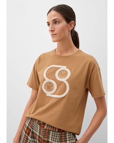 S.oliver Kurzarmshirt T-Shirt mit Smiley®-Print - Braun
