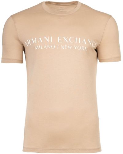 Armani Exchange T-Shirt - Schriftzug, Rundhals, Cotton - Natur