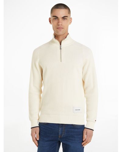 Tommy Hilfiger Strickpullover TIPPED RIB STRUCTURE ZIP MOCK - Weiß