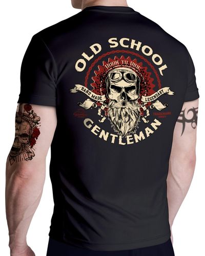 GASOLINE BANDIT® ® T-Shirt für Biker Racer Motorrad Fans: Old School Gentleman - Blau