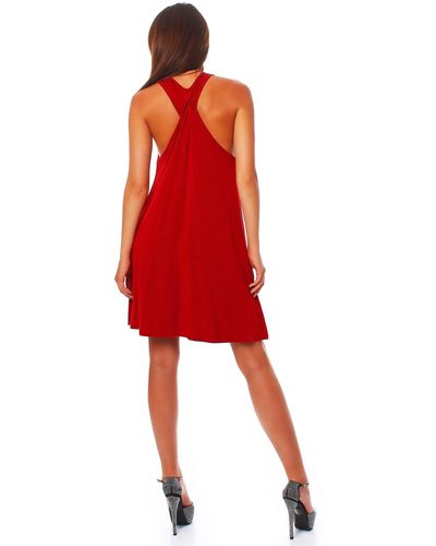 Mississhop Sommerkleid Minikleid mit überkreuzten Schlaufen schulterfrei - Rot