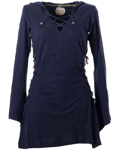 Vishes Zipfelkleid Elfenkleid mit Zipfelkapuze Bändern zum Schnüren Ethno, Hoody, Gothik Style - Blau