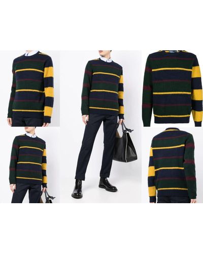 Ralph Lauren Strickpullover POLO Stripe Patchwork Sweater Gestreifter Pullover Pulli - Schwarz