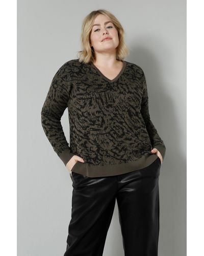 Sara Lindholm Strickpullover Pullover oversized Animal V-Ausschnitt Langarm - Grau