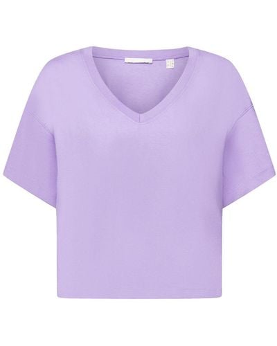 Edc By Esprit T-Shirt mit V-Ausschnitt aus Baumwolle (1-tlg) - Lila