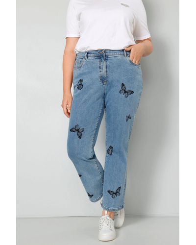 MIAMODA Regular-- 7/8-Jeans Straight Fit Schmetterlinge 5-Pocket - Blau